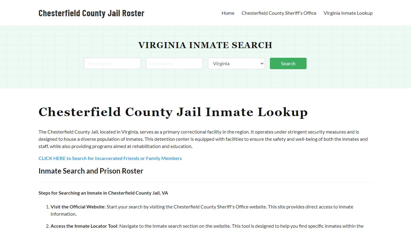 Chesterfield County Jail Roster Lookup, VA, Inmate Search