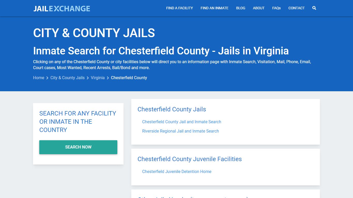 Inmate Search for Chesterfield County | Jails in Virginia - Jail Exchange